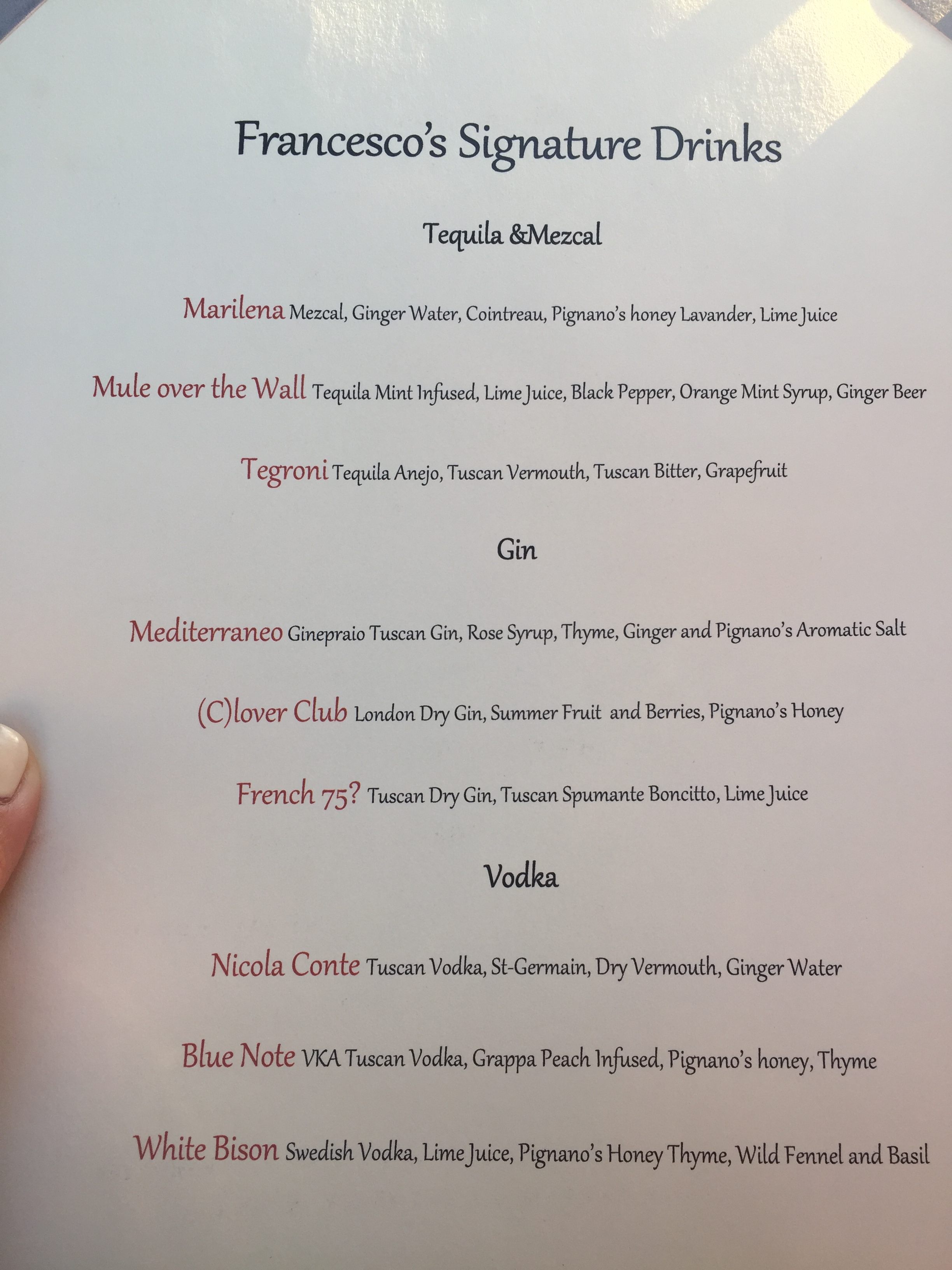 Cocktail Menu Borgo Pignano